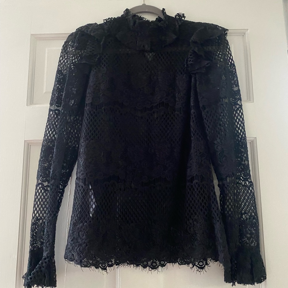 BCBG mock neck lace blouse